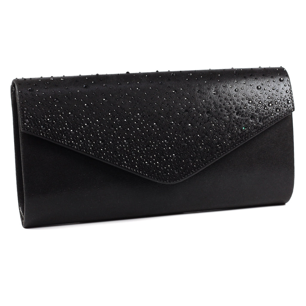 Nara Black Satin Clutch Bag