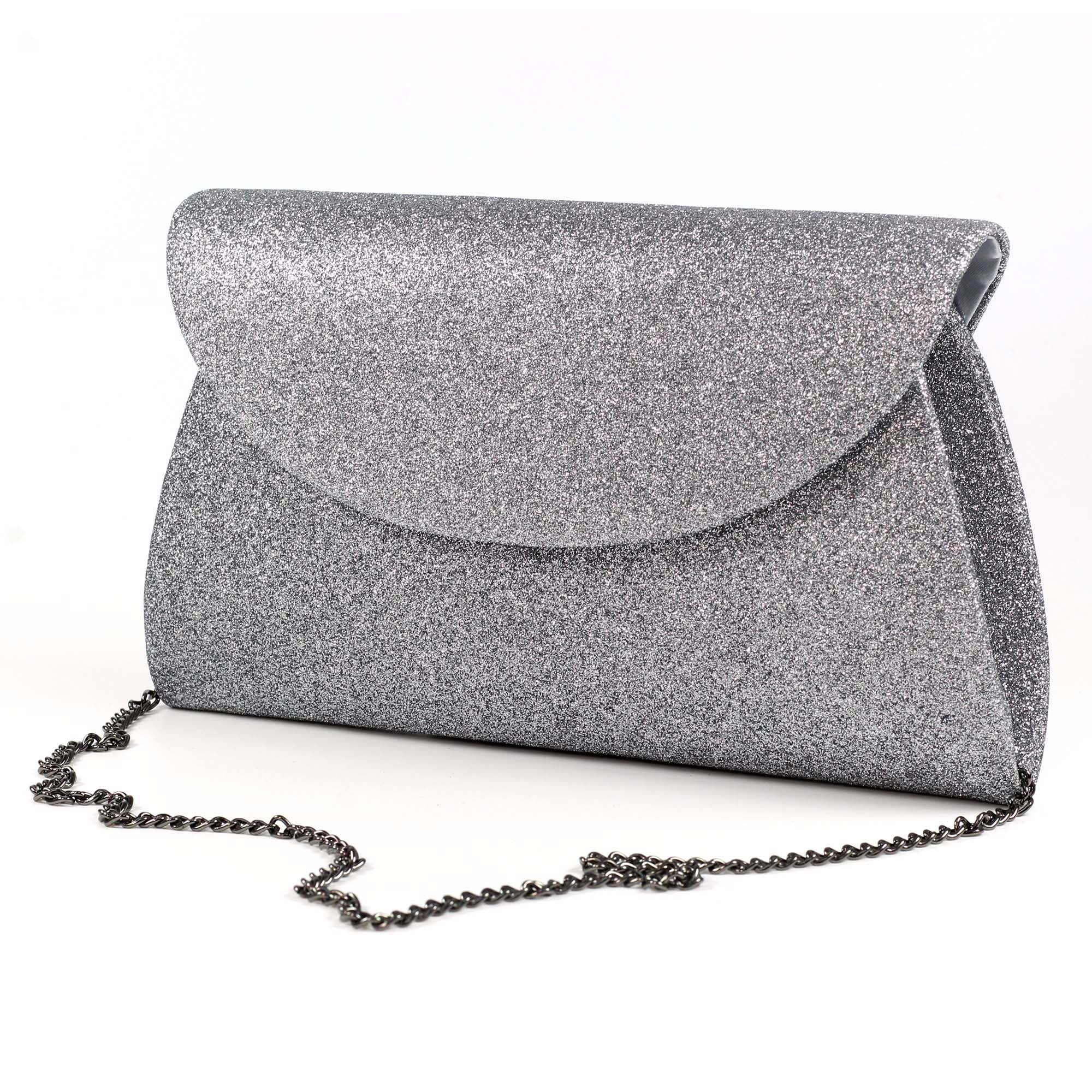 Sariyah Pewter Glitter Clutch Bag