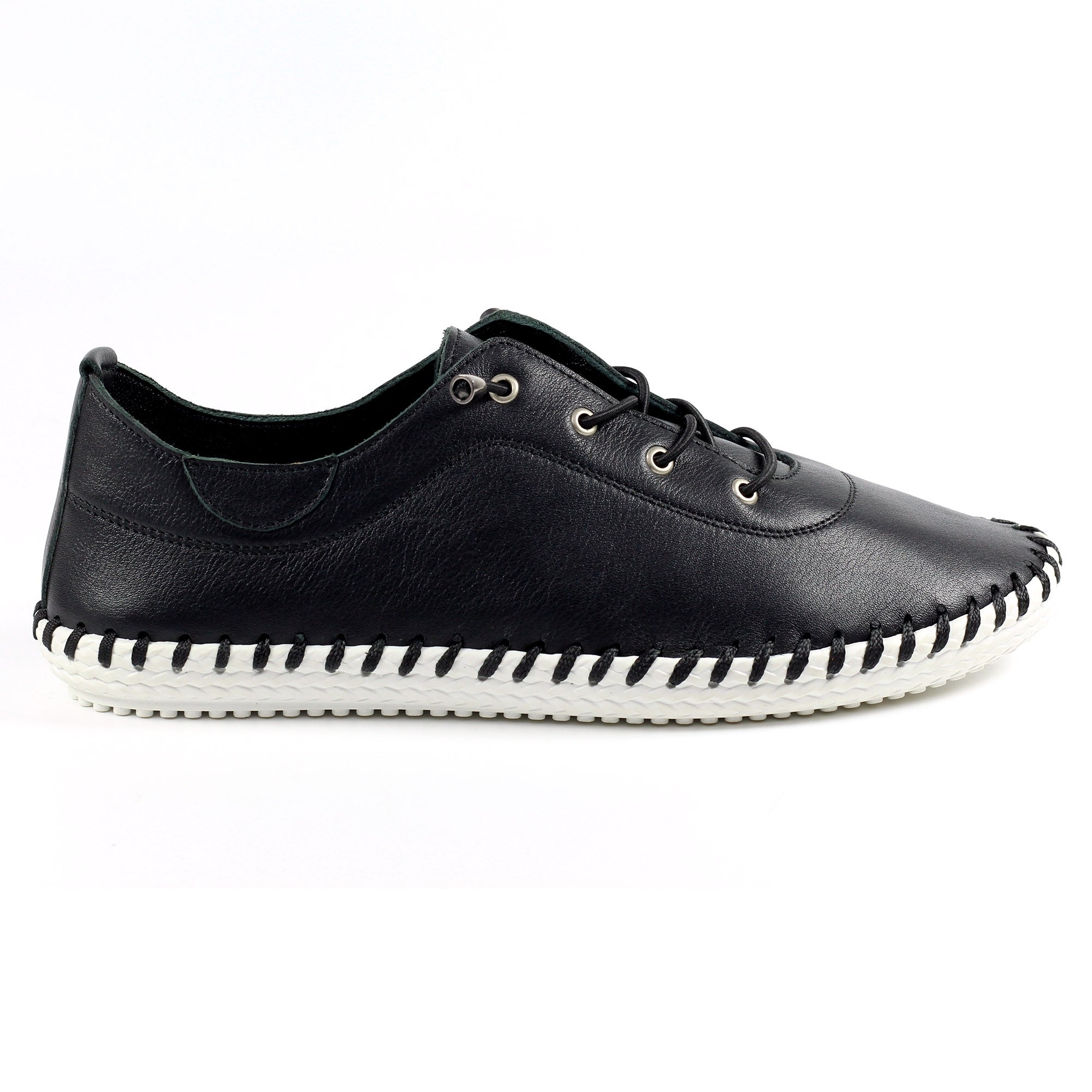 St. Ives Black Leather Plimsoll