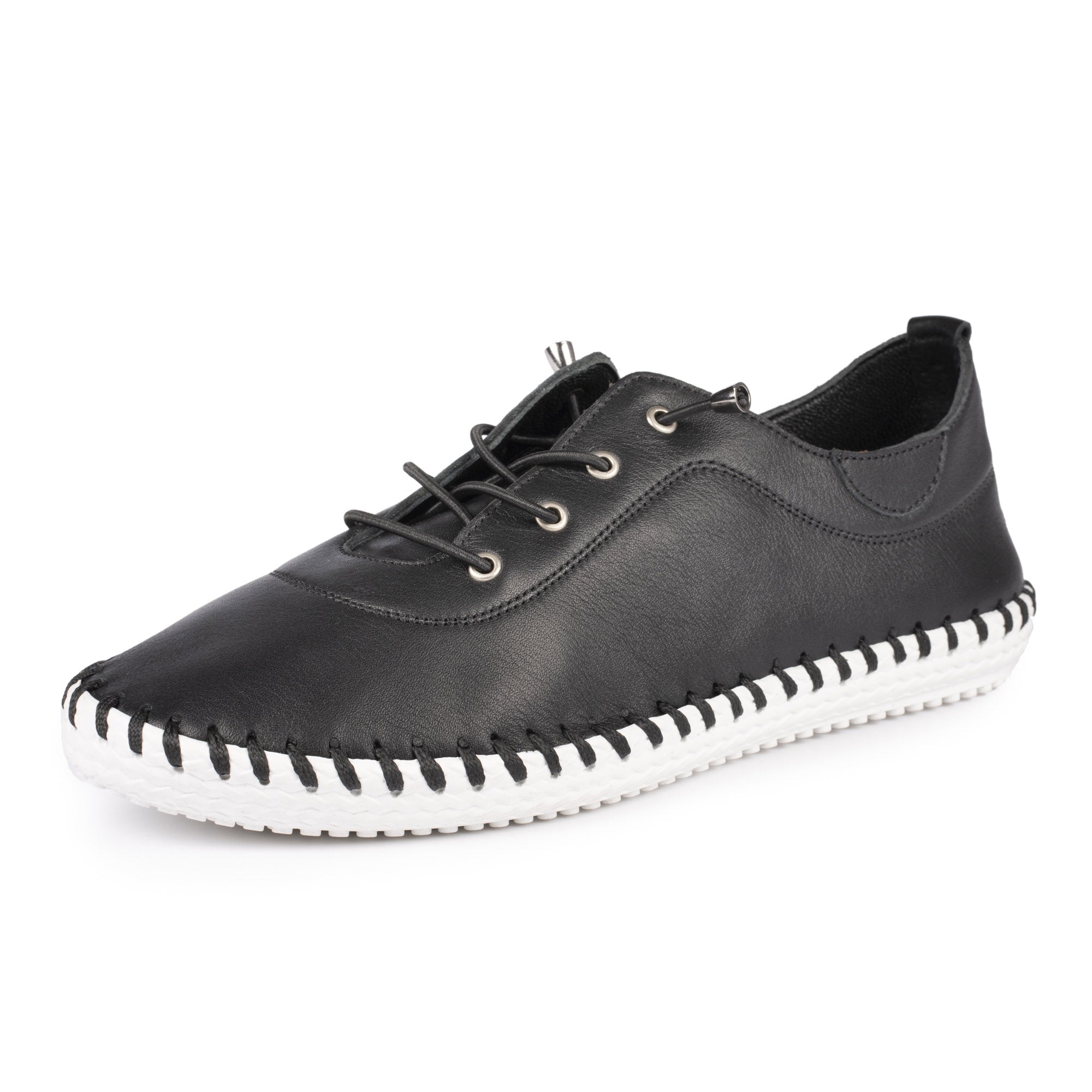 St. Ives Black Leather Plimsoll