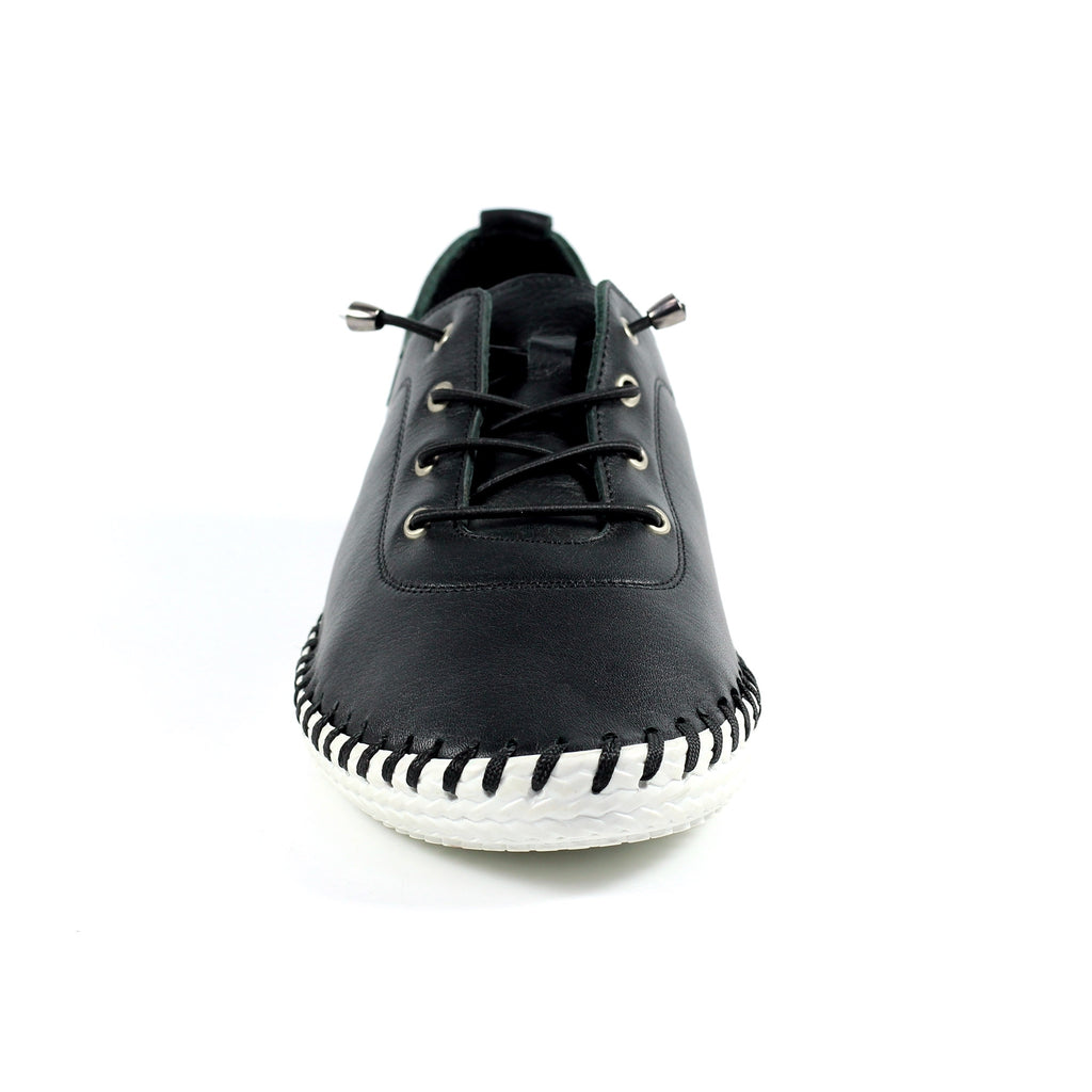 St. Ives Black Leather Plimsoll