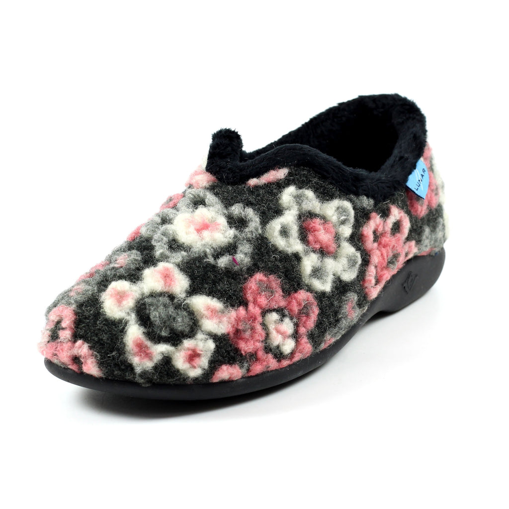 Hippy Black Flower Full Slipper