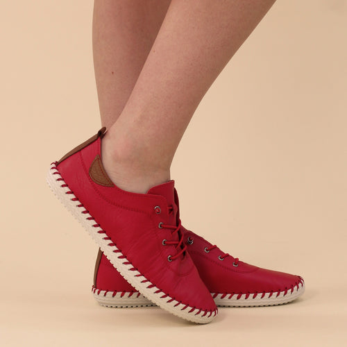 St. Ives Red Leather Plimsoll