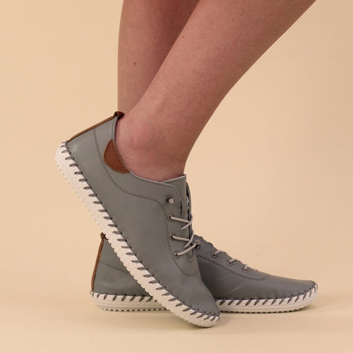St. Ives Grey Leather Plimsoll