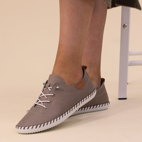 St. Ives Taupe Leather Plimsoll