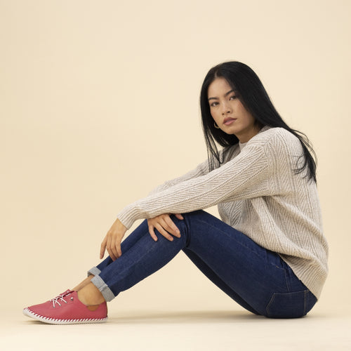 St. Ives Raspberry Leather Plimsoll