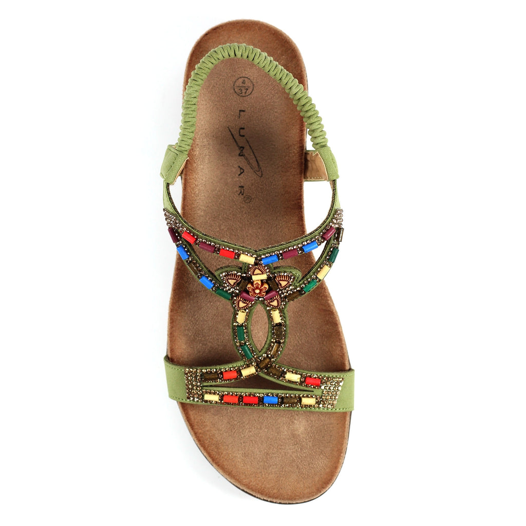Mariella Khaki Beaded Sandal