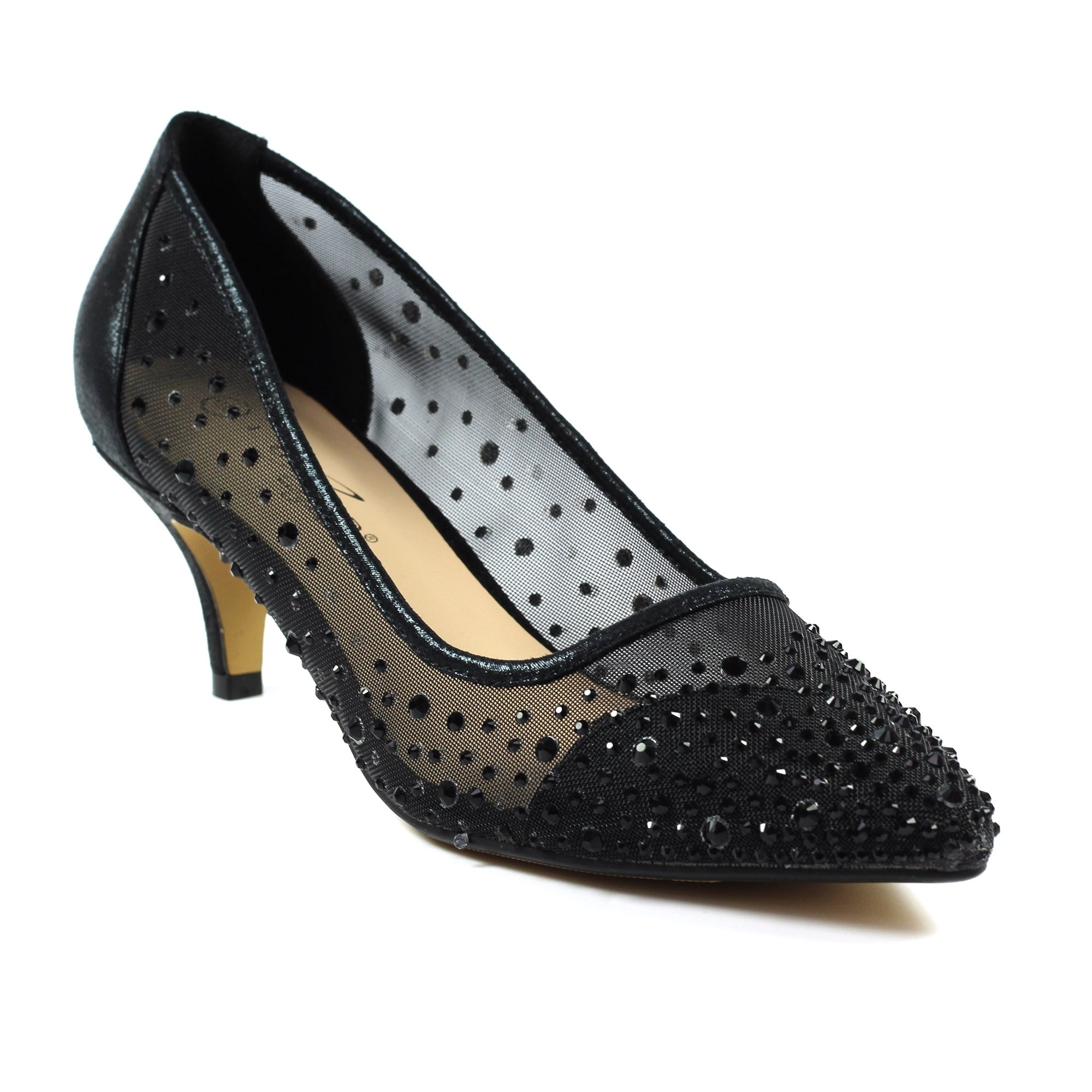 Alisha Black Gemstone Kitten Heel