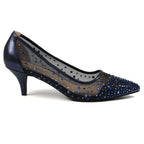 Alisha Navy Gemstone Kitten Heel