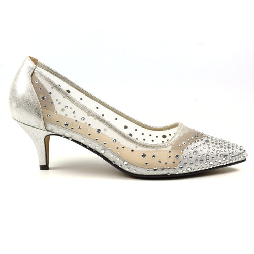 Alisha Silver Gemstone Kitten Heel