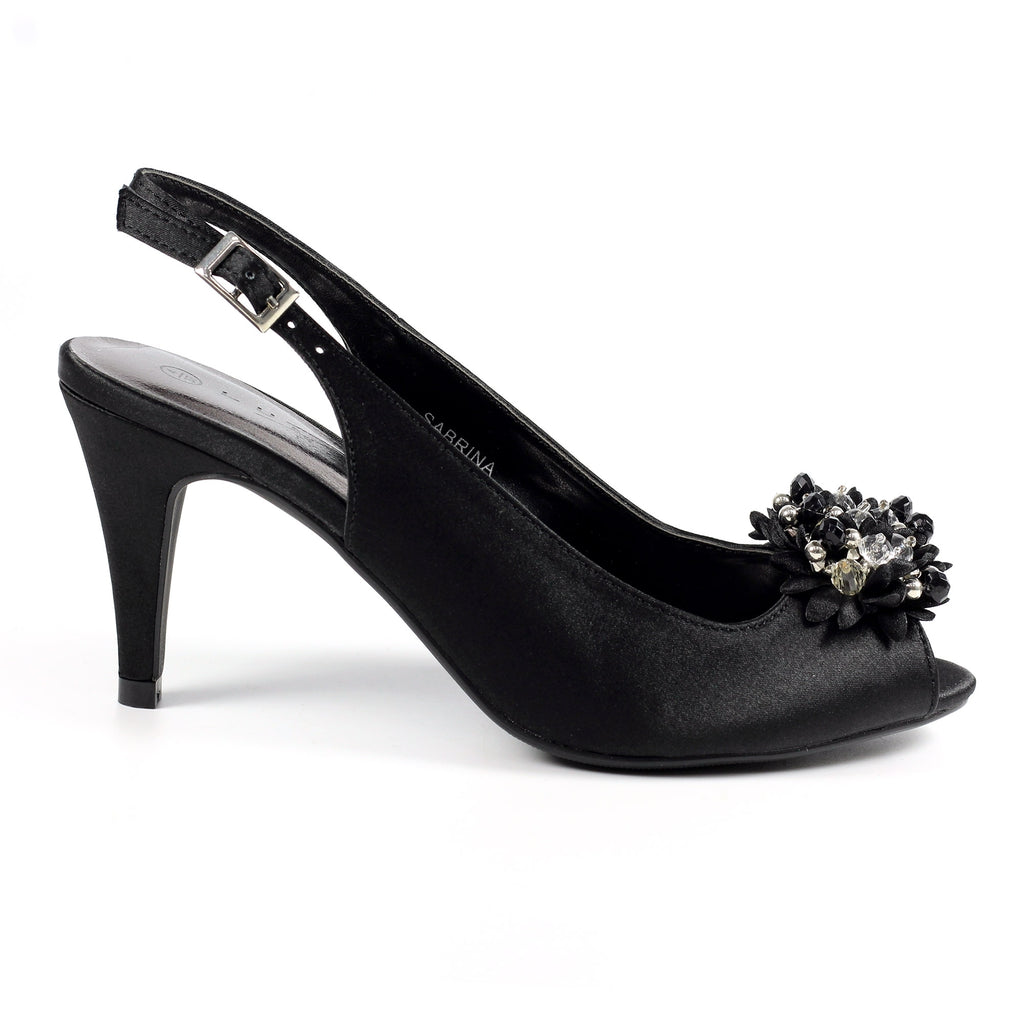 Sabrina Black Satin Slingback Court