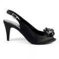 Sabrina Black Satin Slingback Court