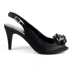 Sabrina Black Satin Slingback Court