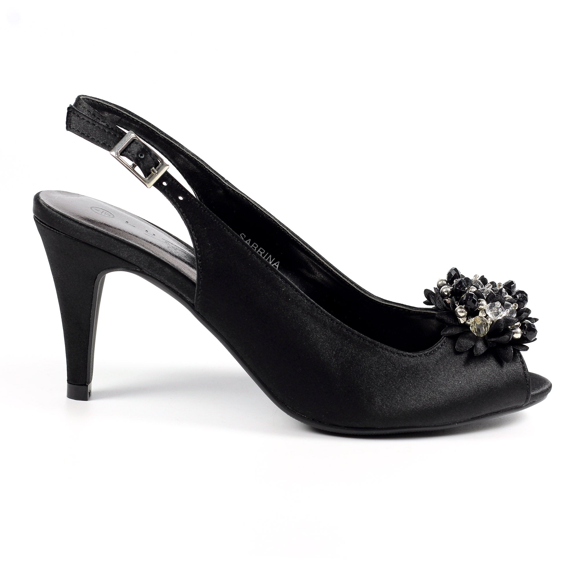 Sabrina Black Satin Slingback Court