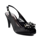 Sabrina Black Satin Slingback Court