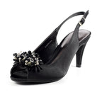 Sabrina Black Satin Slingback Court