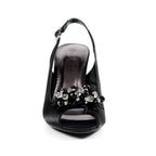 Sabrina Black Satin Slingback Court