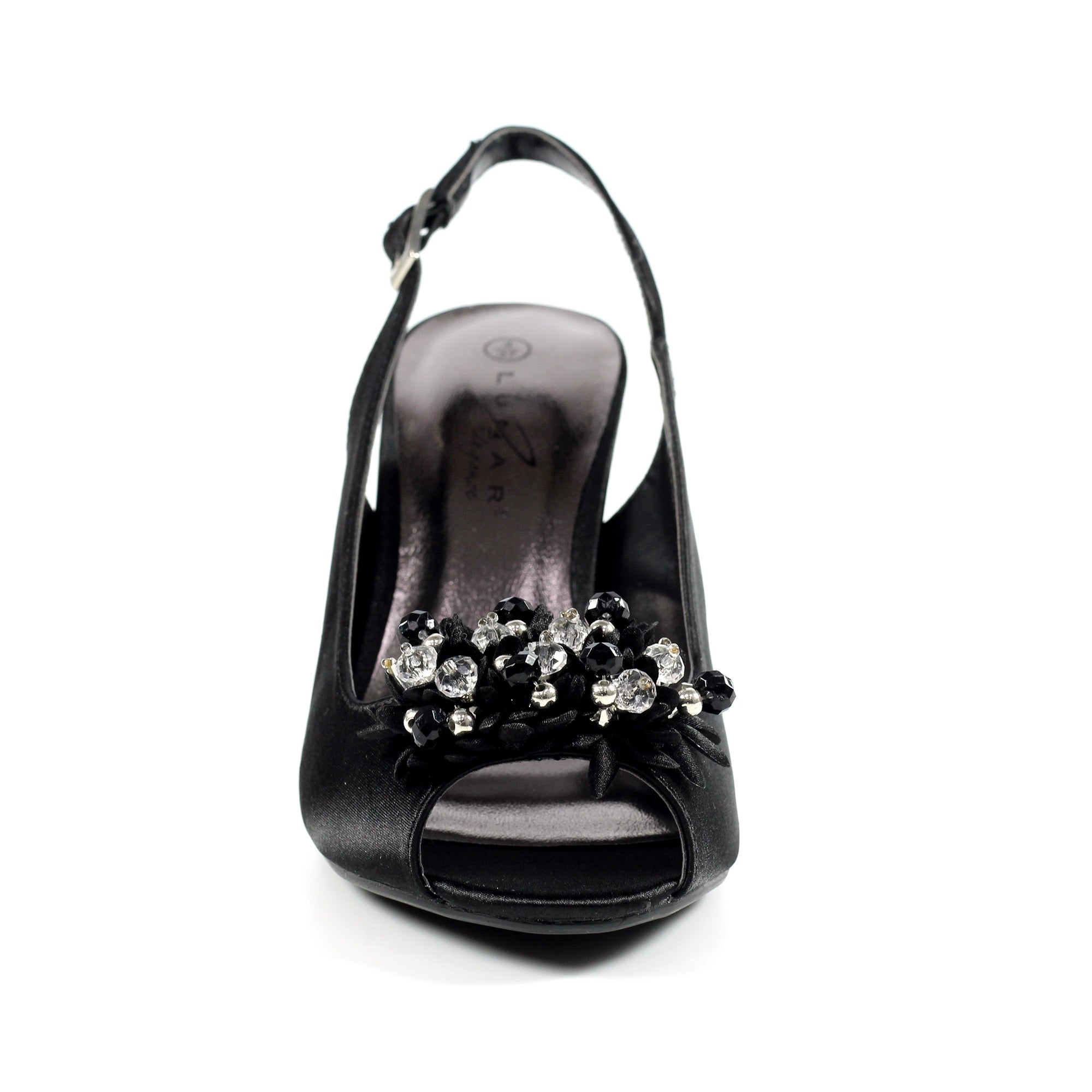 Sabrina Black Satin Slingback Court