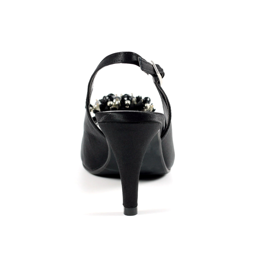 Sabrina Black Satin Slingback Court