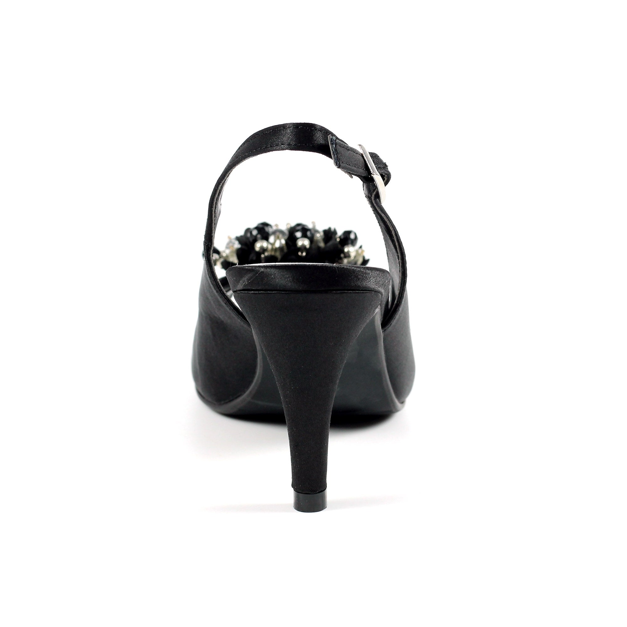 Sabrina Black Satin Slingback Court
