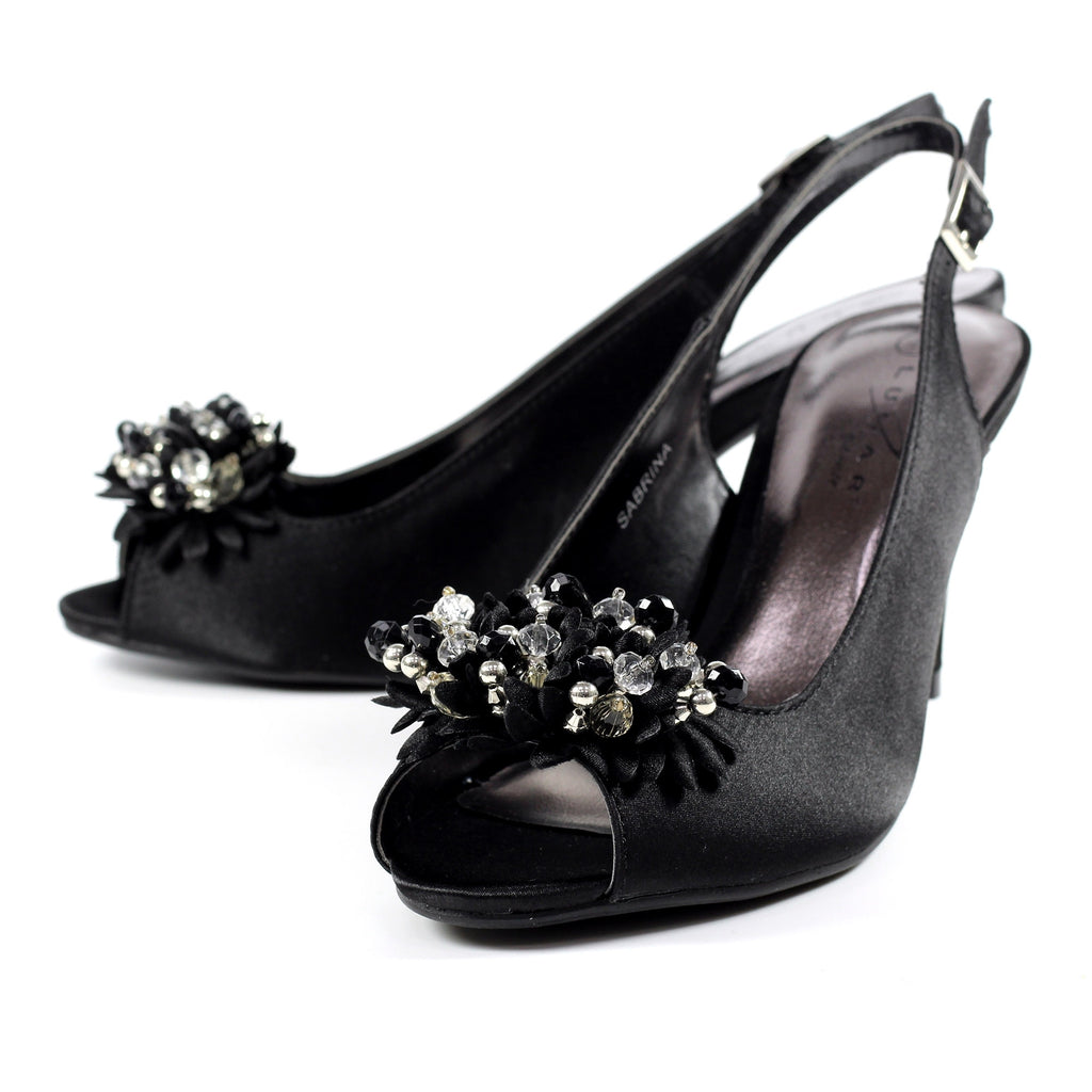 Sabrina Black Satin Slingback Court