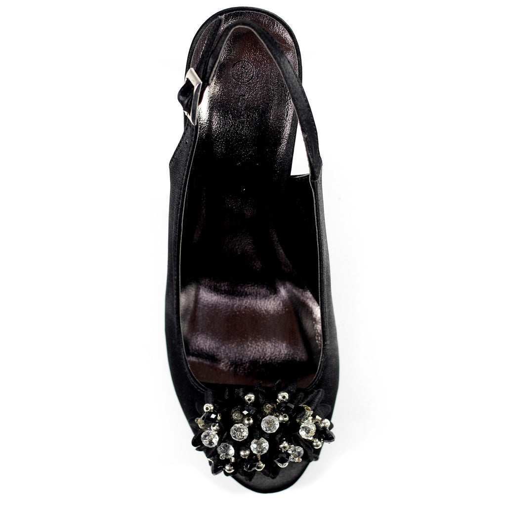 Sabrina Black Satin Slingback Court