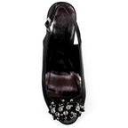 Sabrina Black Satin Slingback Court