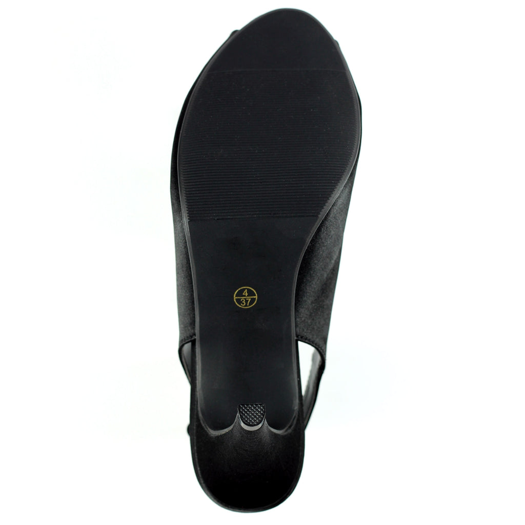 Sabrina Black Satin Slingback Court