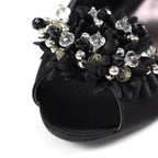 Sabrina Black Satin Slingback Court