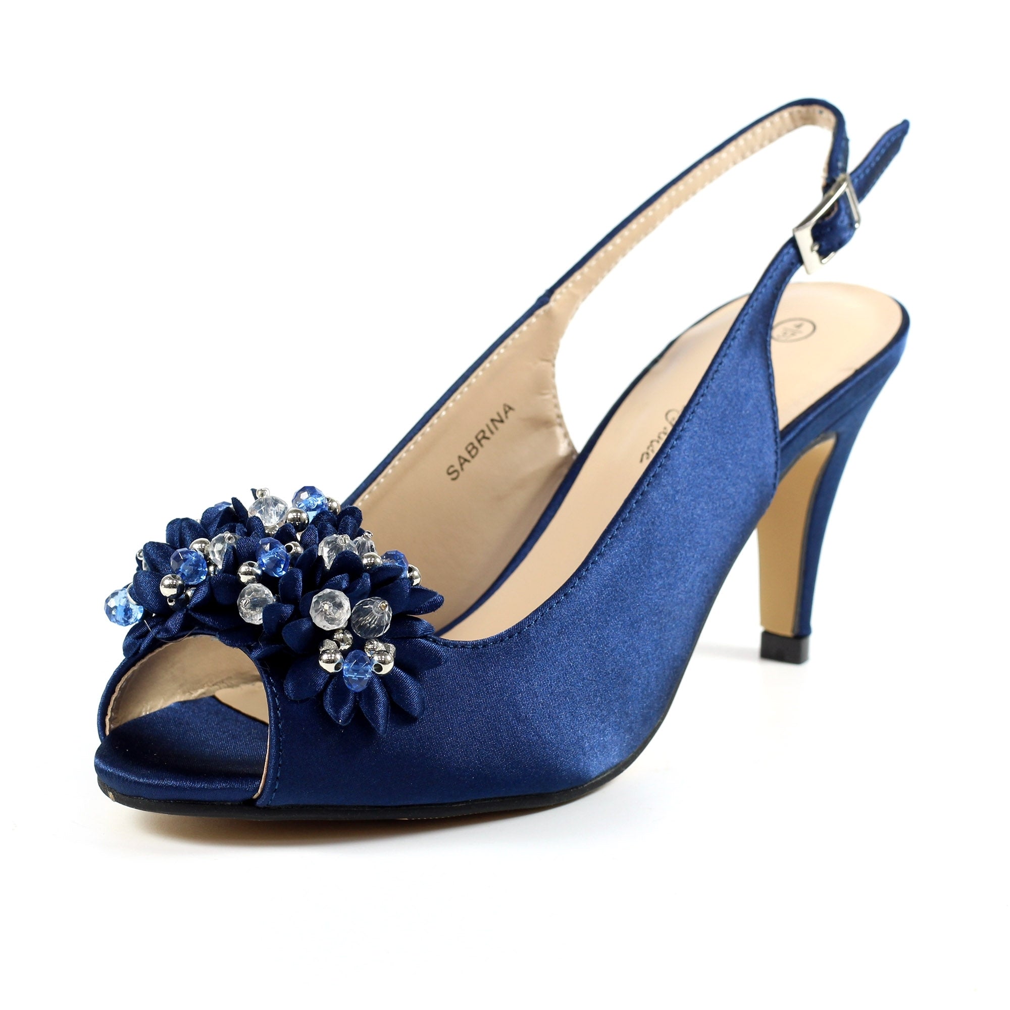 Sabrina Navy Satin Slingback Court