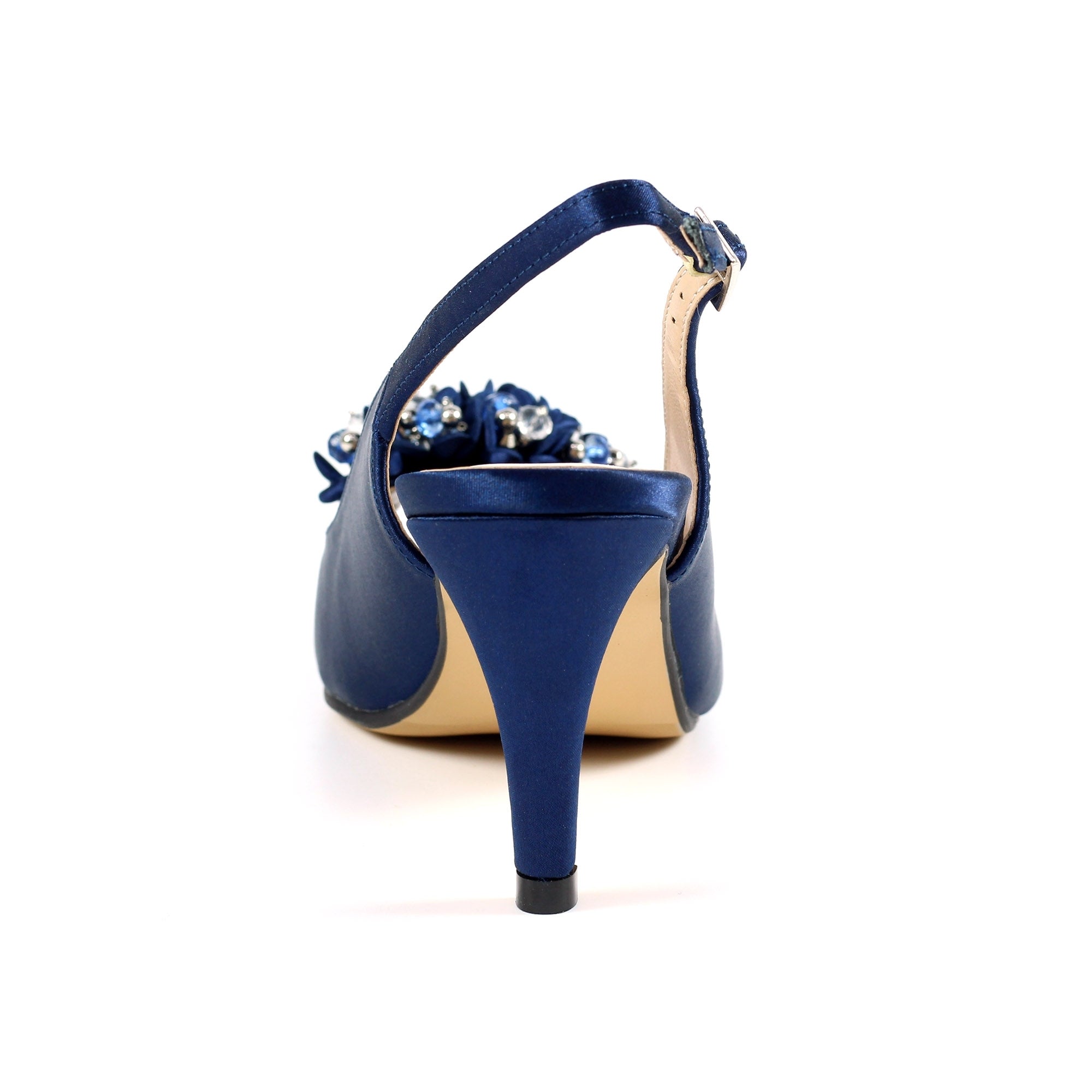 Sabrina Navy Satin Slingback Court
