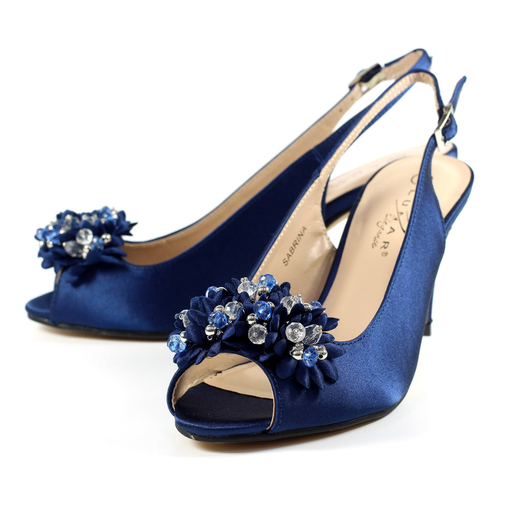Sabrina Navy Satin Slingback Court