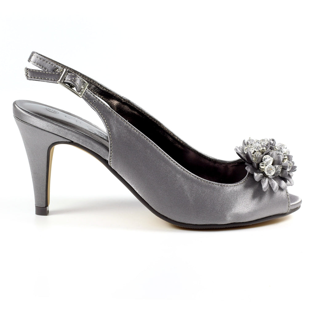Sabrina Dark Grey Satin Slingback Court
