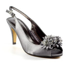 Sabrina Dark Grey Satin Slingback Court