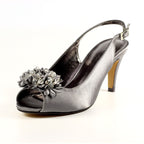 Sabrina Dark Grey Satin Slingback Court