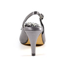 Sabrina Dark Grey Satin Slingback Court