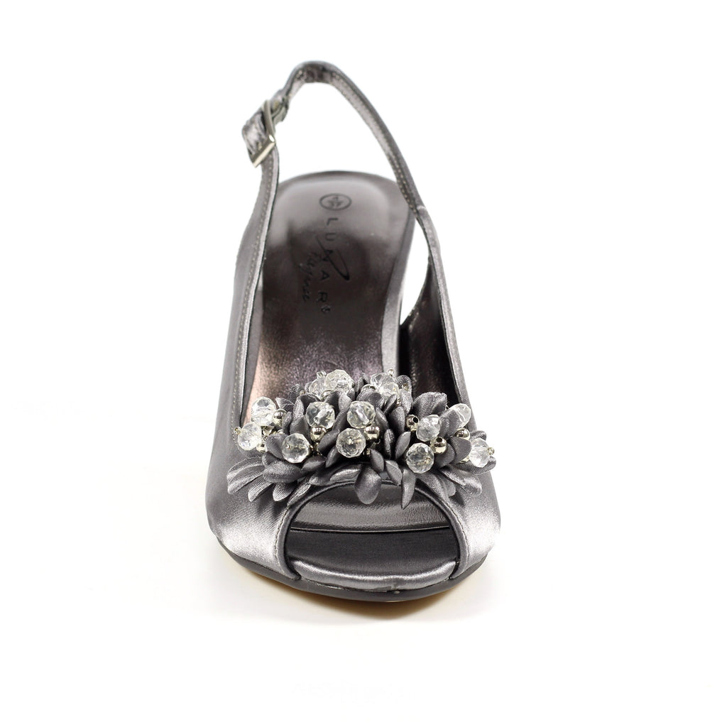 Sabrina Dark Grey Satin Slingback Court