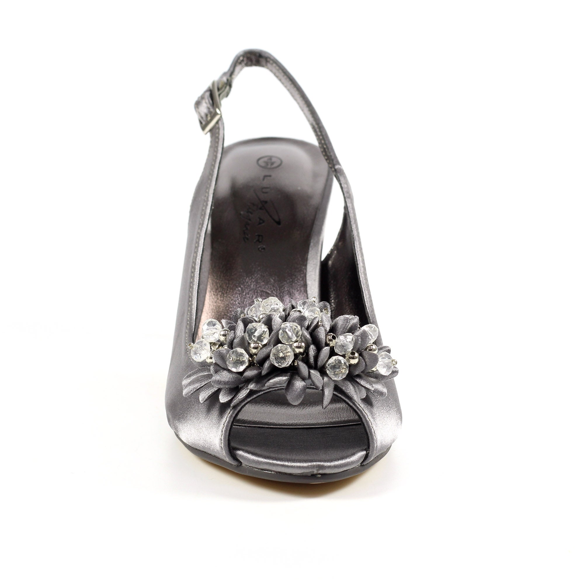 Sabrina Dark Grey Satin Slingback Court