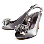 Sabrina Dark Grey Satin Slingback Court