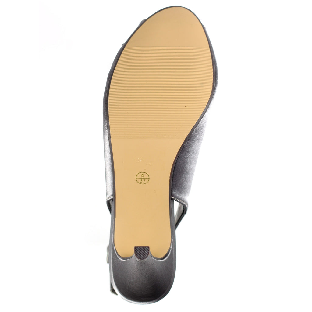 Sabrina Dark Grey Satin Slingback Court