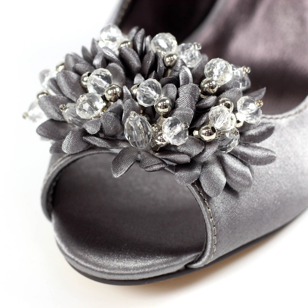 Sabrina Dark Grey Satin Slingback Court