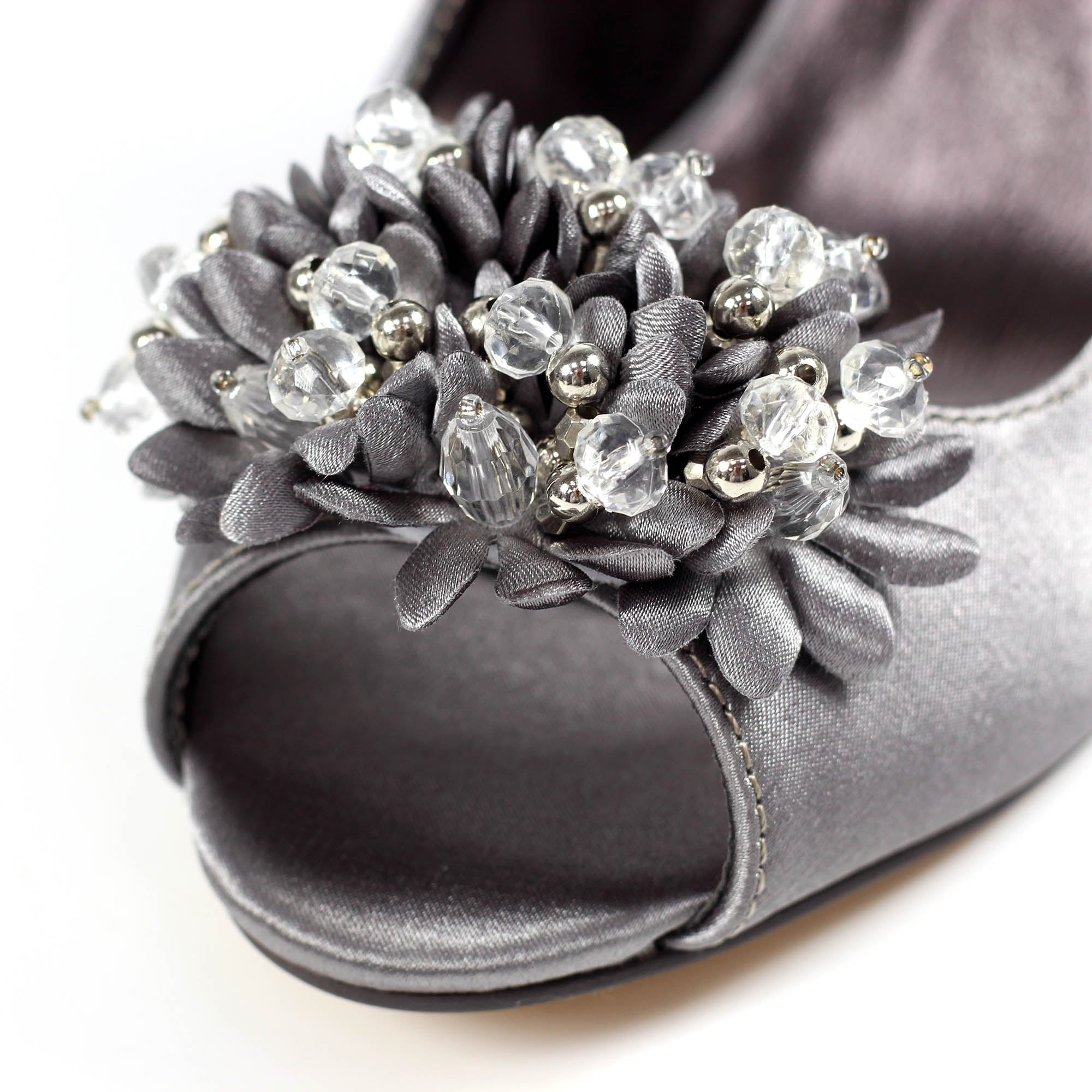 Sabrina Dark Grey Satin Slingback Court