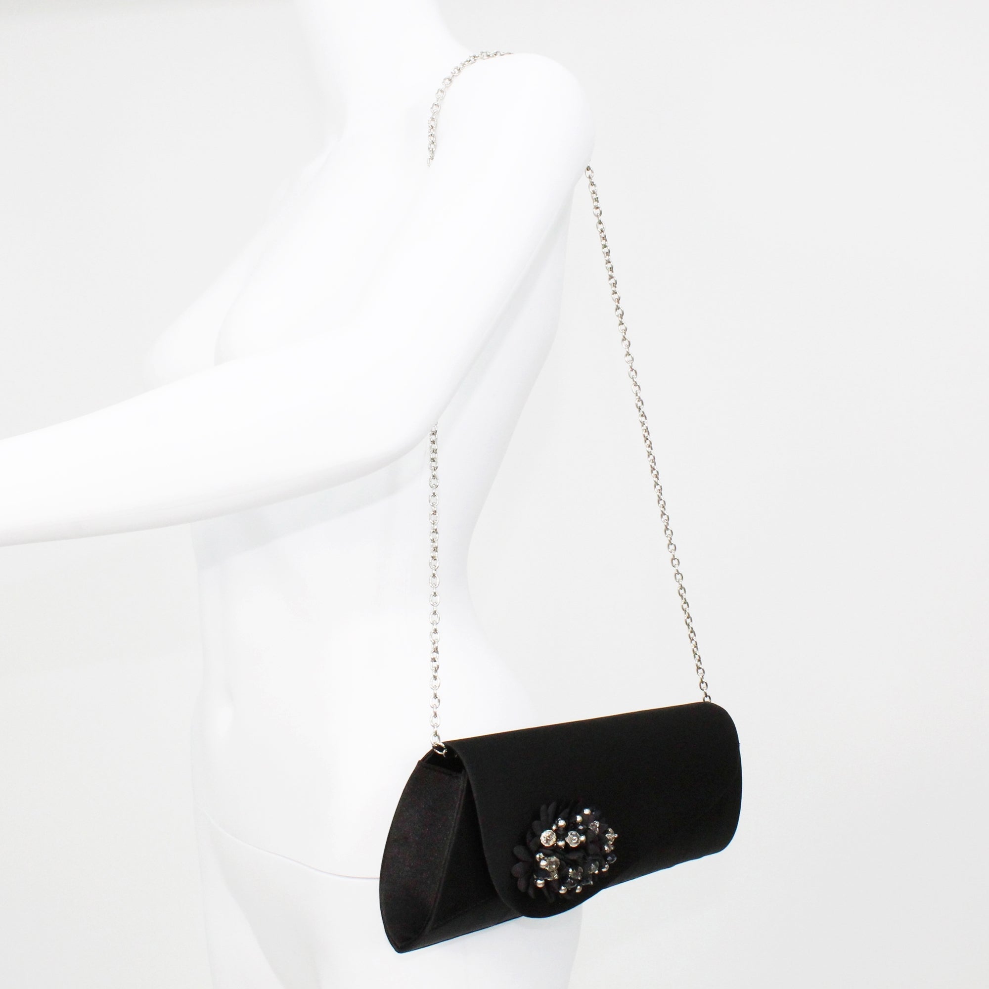 Sabrina Black Floral Satin Bag