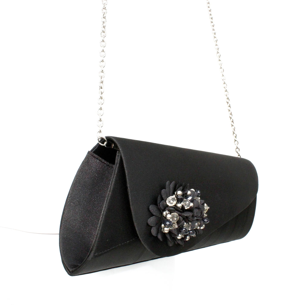 Sabrina Black Floral Satin Bag