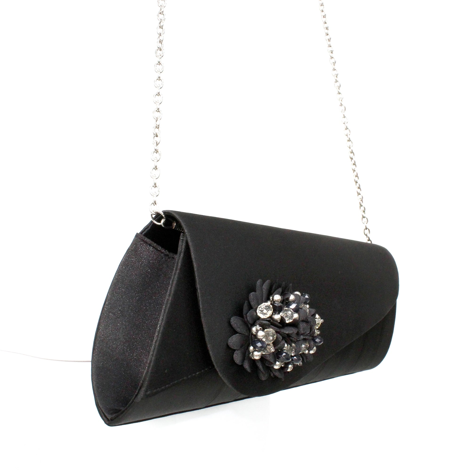 Sabrina Black Floral Satin Bag