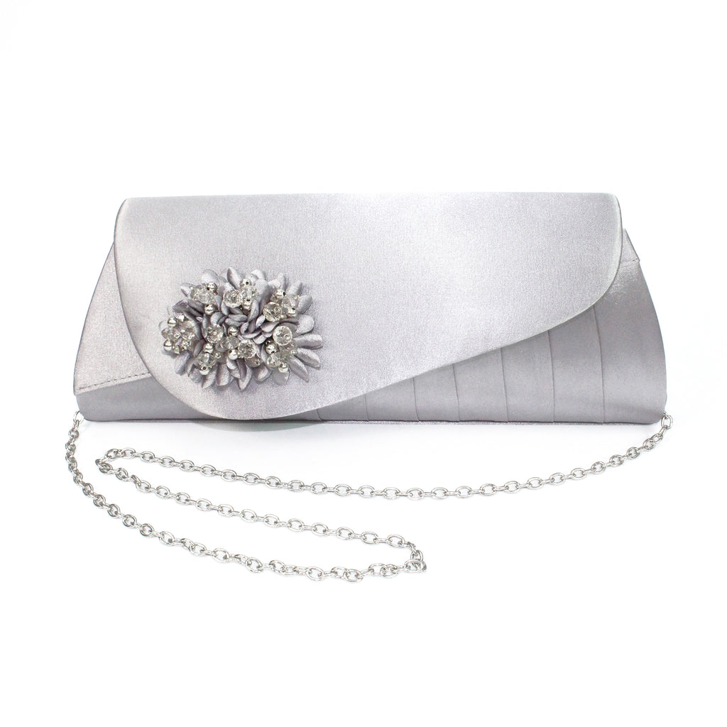 Sabrina Silver Floral Satin Bag
