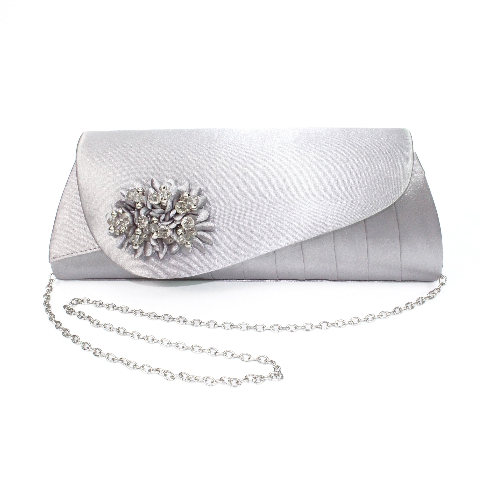 Sabrina Silver Floral Satin Bag