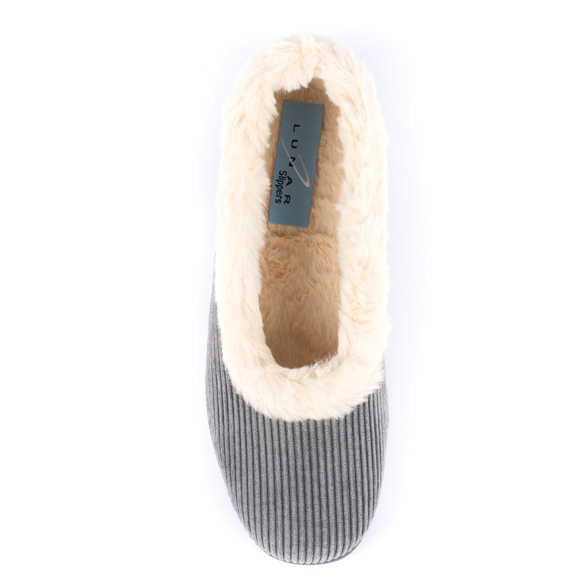Glynis Grey Fur Trim Wedge Slipper