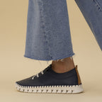 St Austell Navy Leather Plimsoll