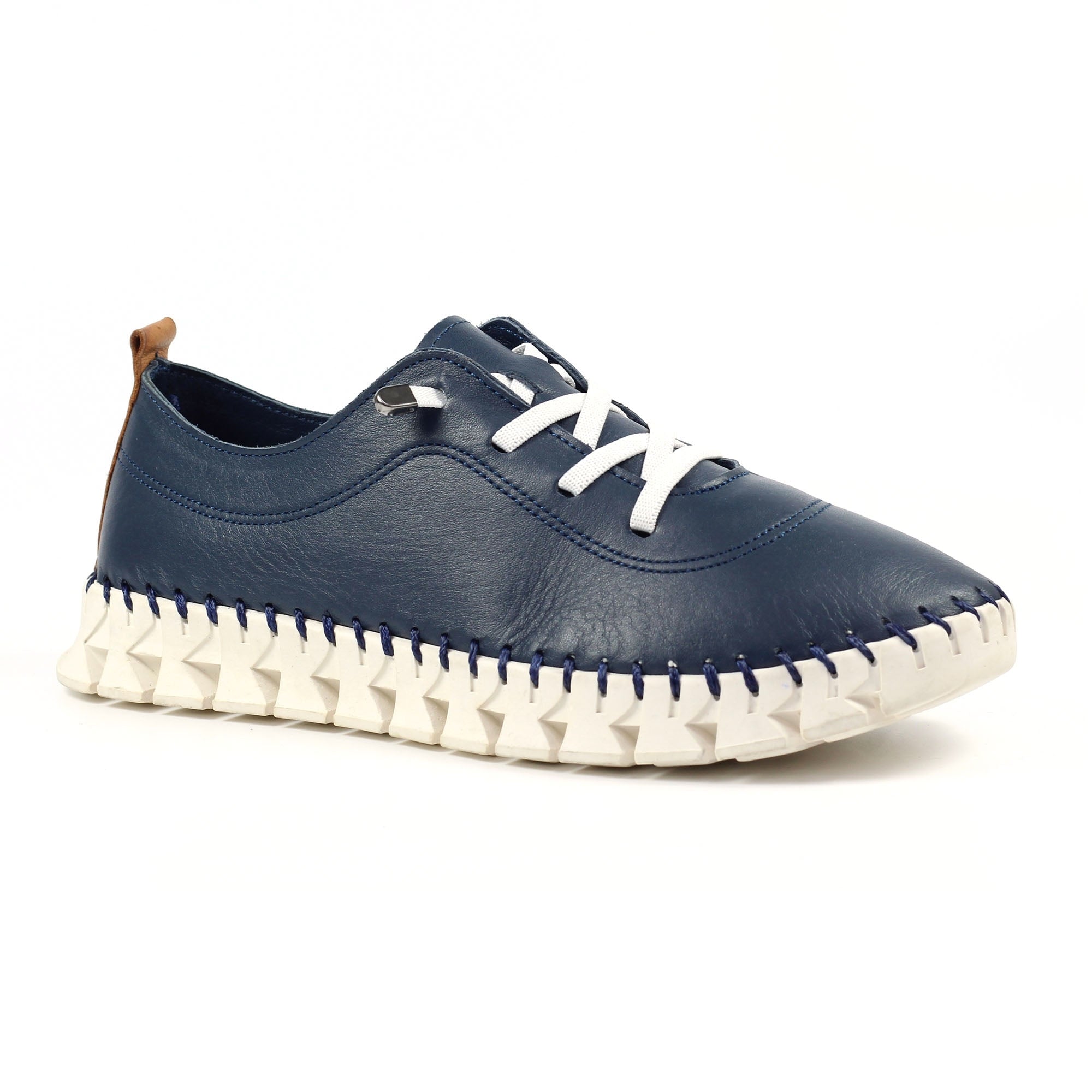 St Austell Navy Leather Plimsoll